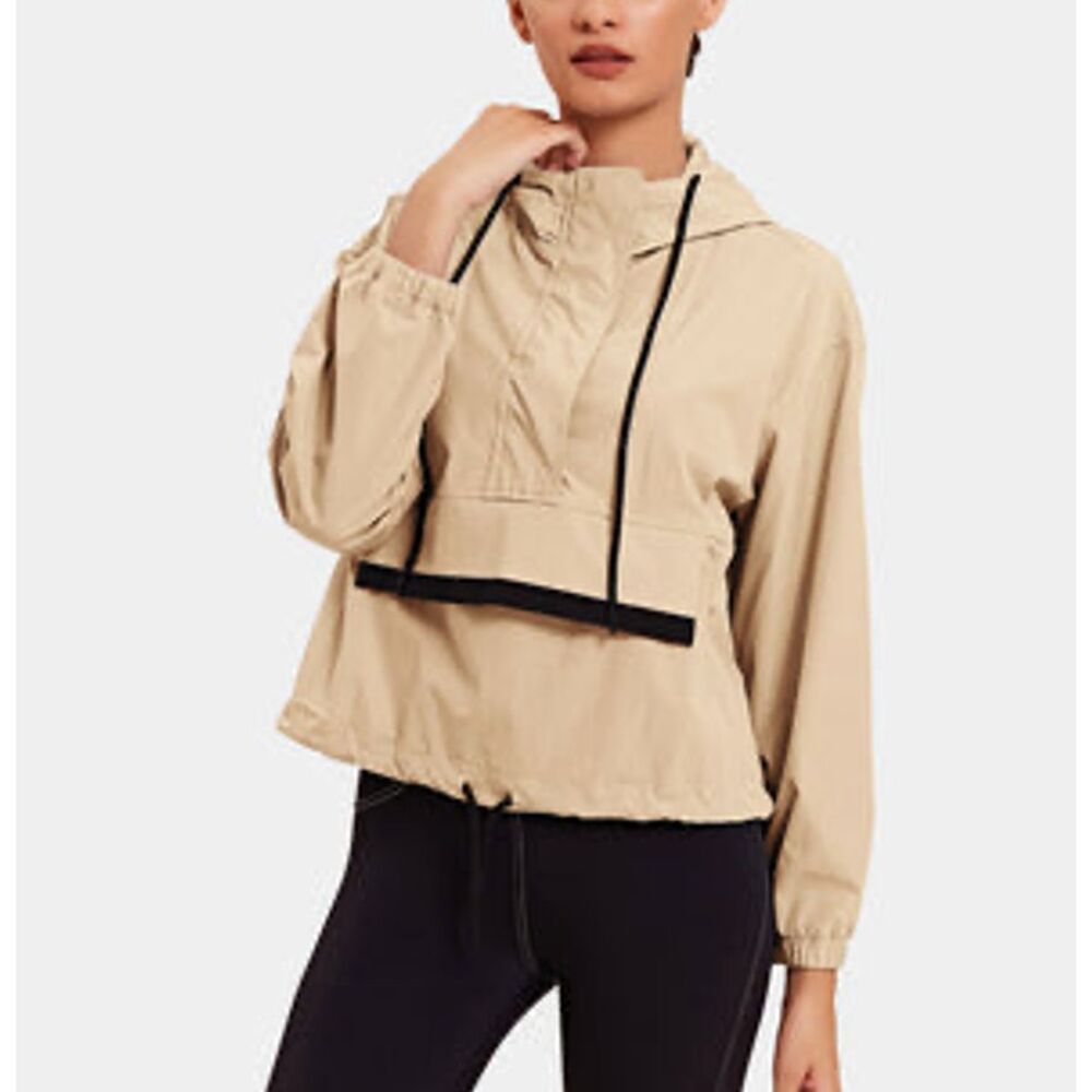 Stylish‎ Beige Hoodie Crop Jacket Windbreaker Athleisure Outerwear